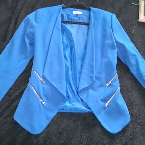Jules & Leopold Royal Blue Open-Front Blazer with Zip Accents